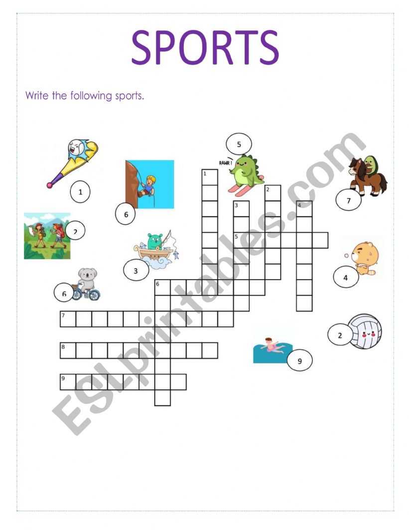 Crossword sports worksheet