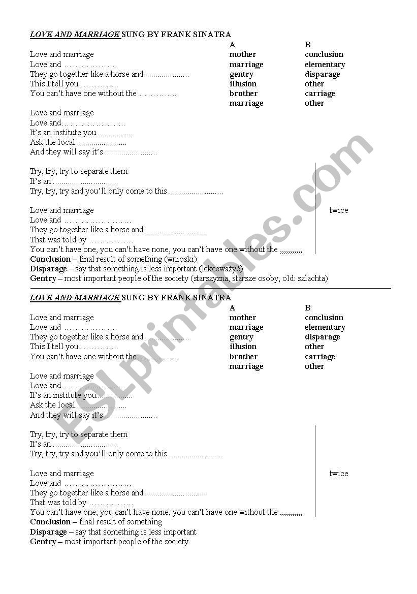 Love_and_marriage_song worksheet