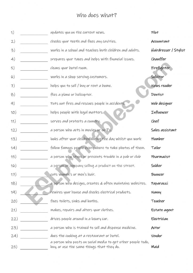 Jobs worksheet