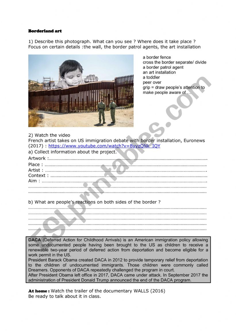 Borderland art worksheet