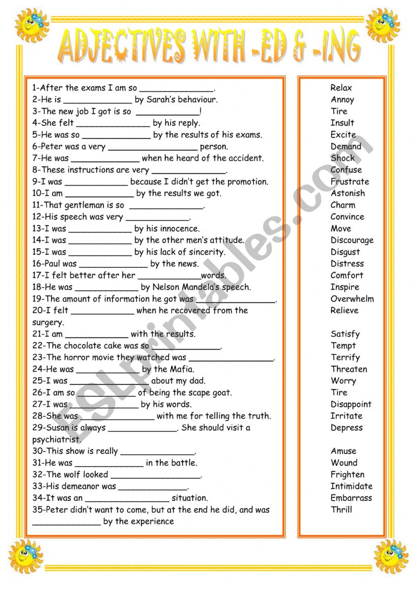 Adjectives with -ed -ing worksheet