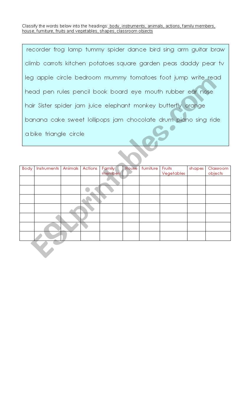 Revise vocabulary worksheet