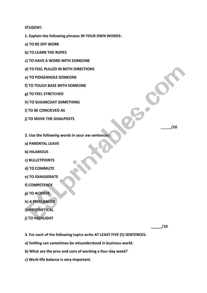 Business vocabulary worksheet