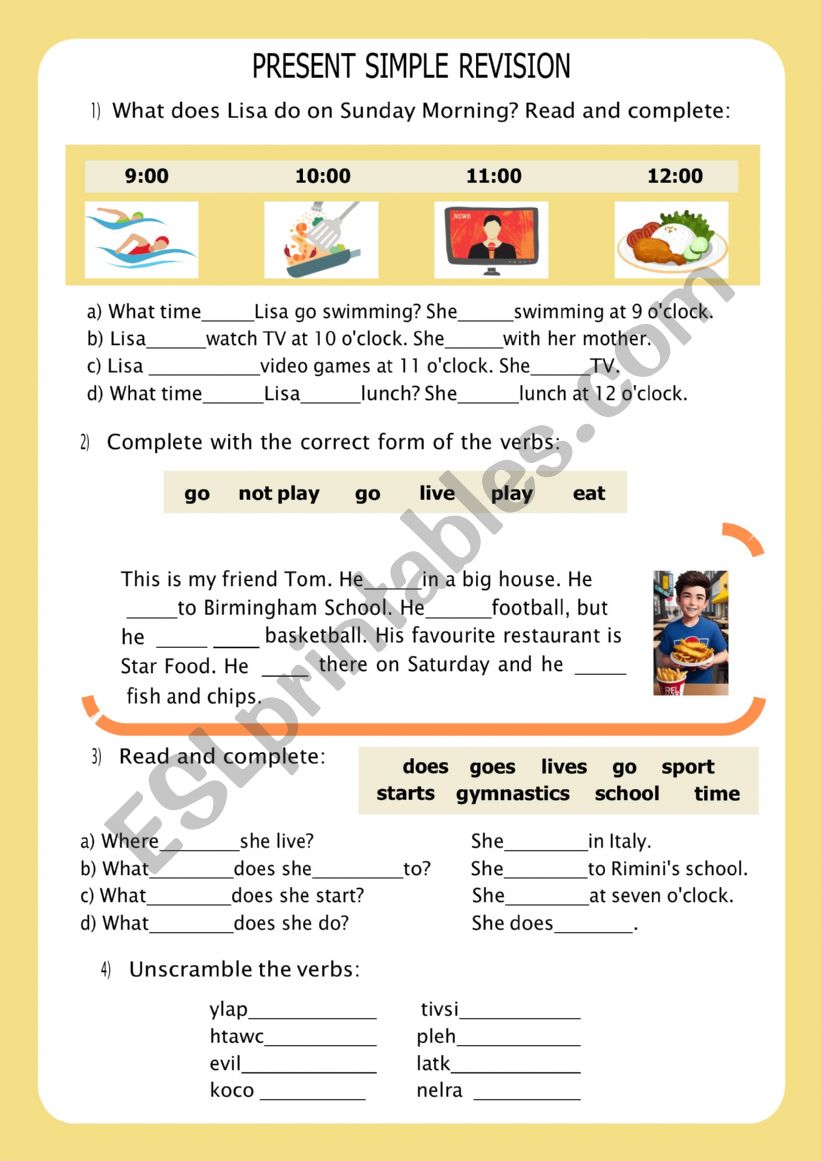 Present Simple revision worksheet