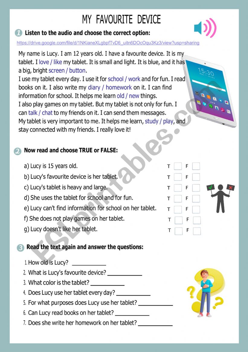 My favourite device worksheet