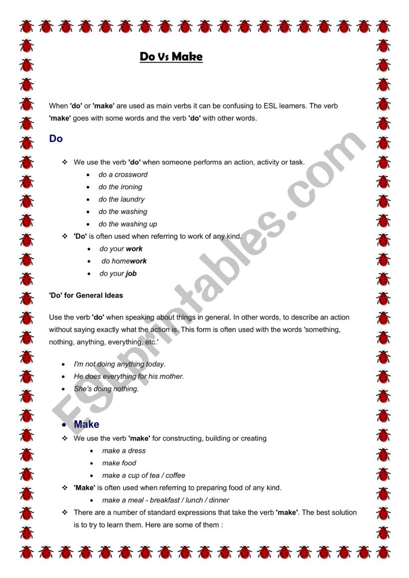 Do-Make worksheet