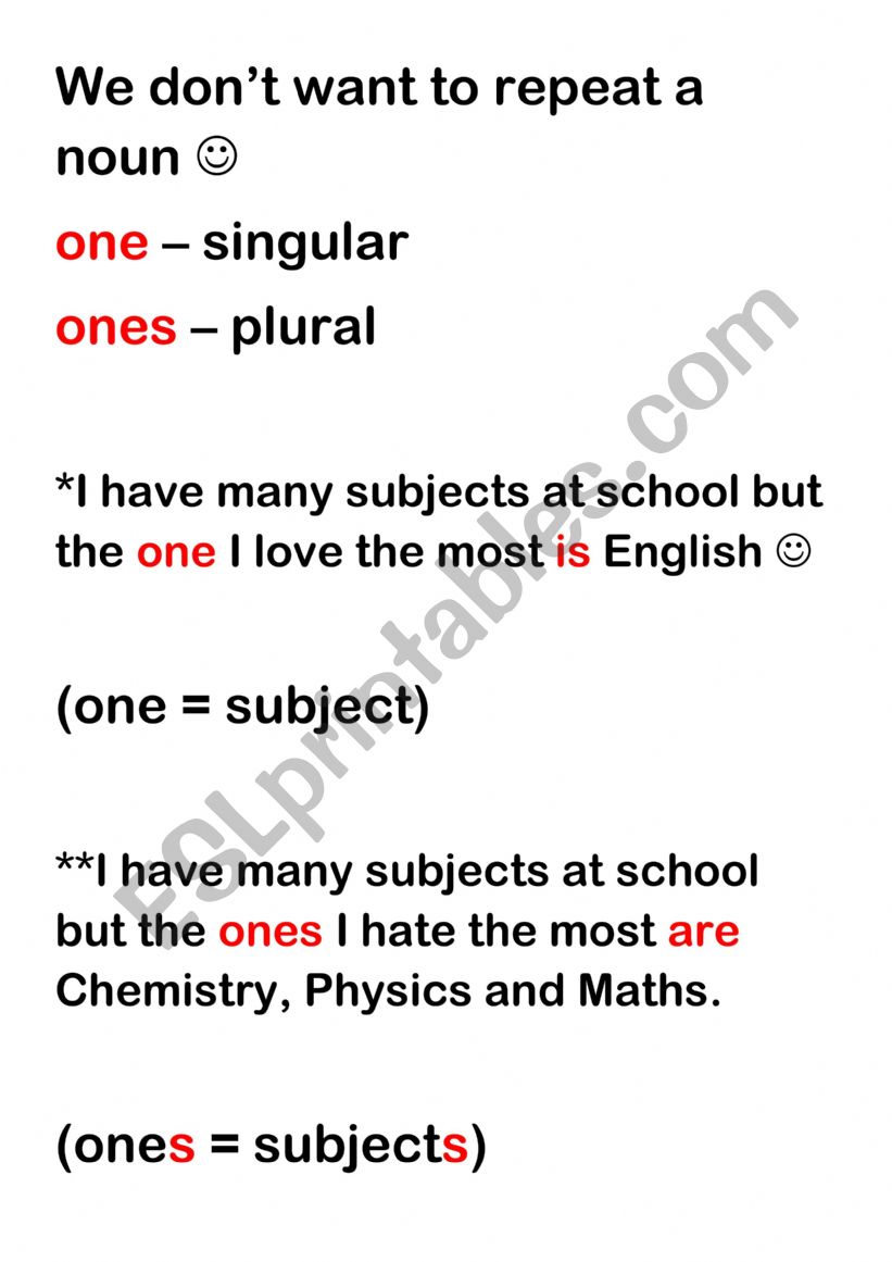 one ones_subject worksheet
