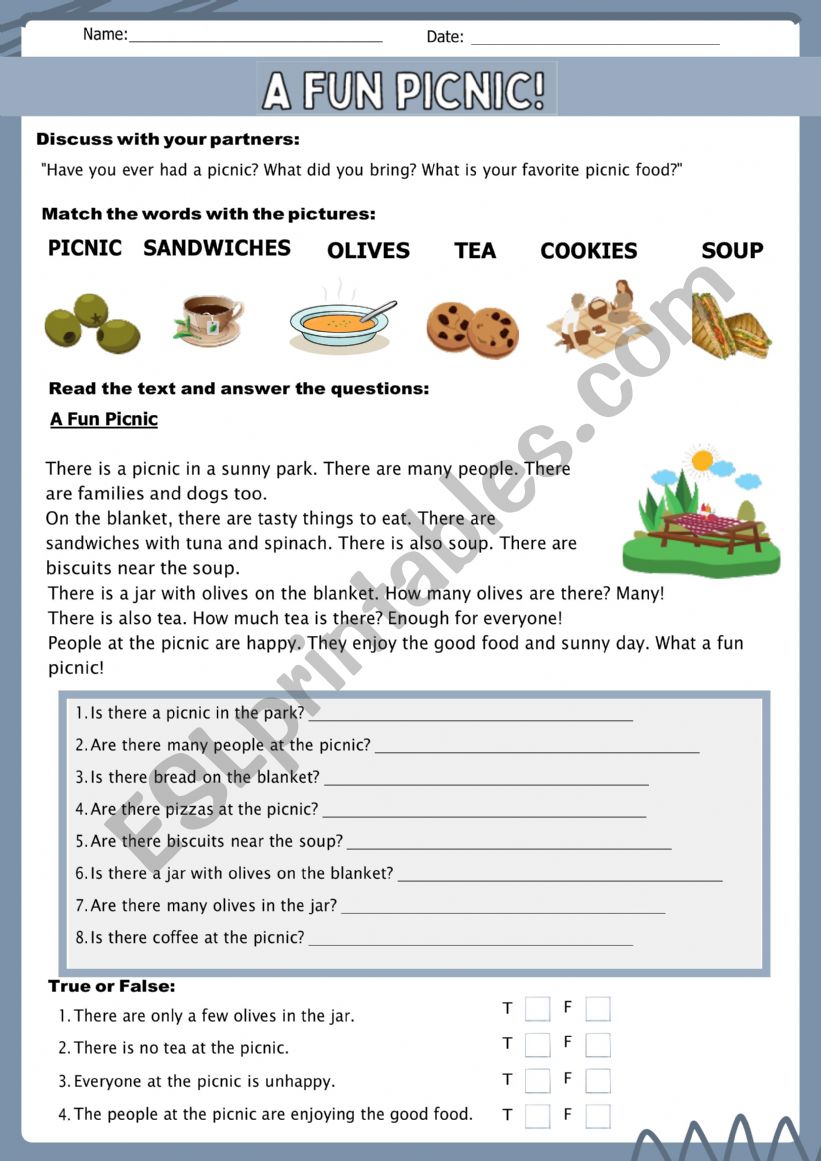 A fun picnic! worksheet