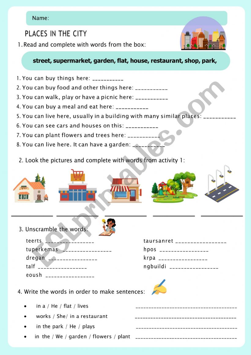 Places in a city worksheet