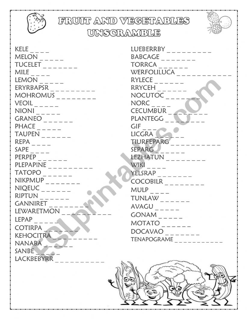 FRUIT AND VEGETABLE UNSCRAMBLE