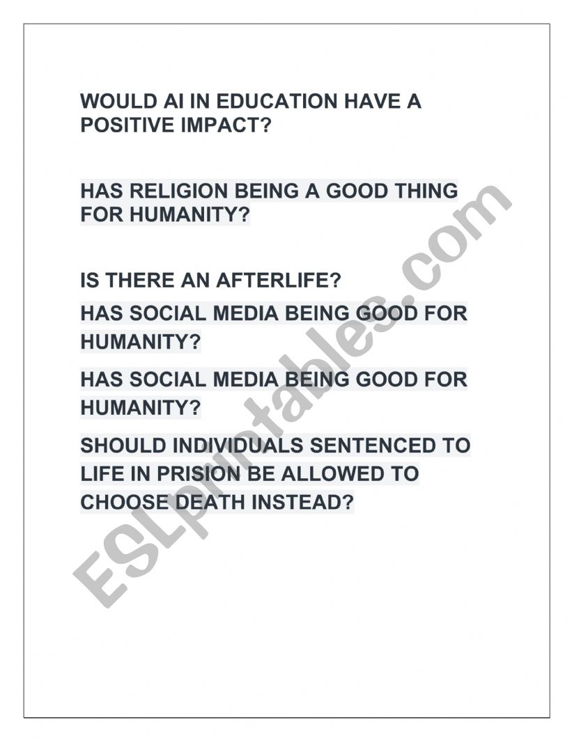 topics worksheet