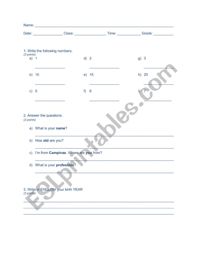 Easy Basic English Exam worksheet