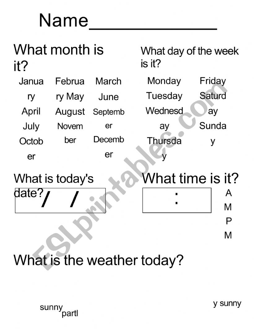 Daily sheet worksheet