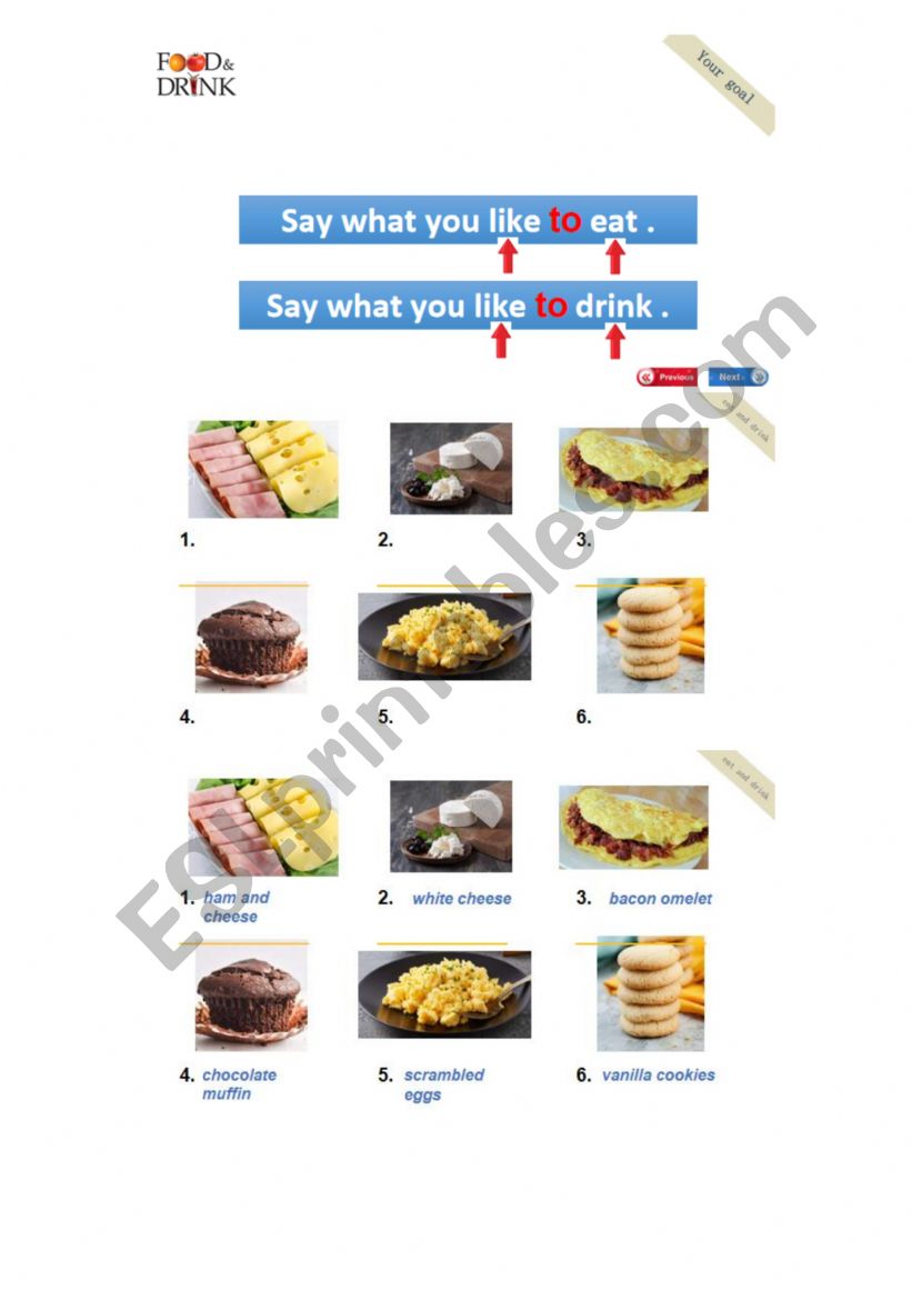 Food and drink worksheet