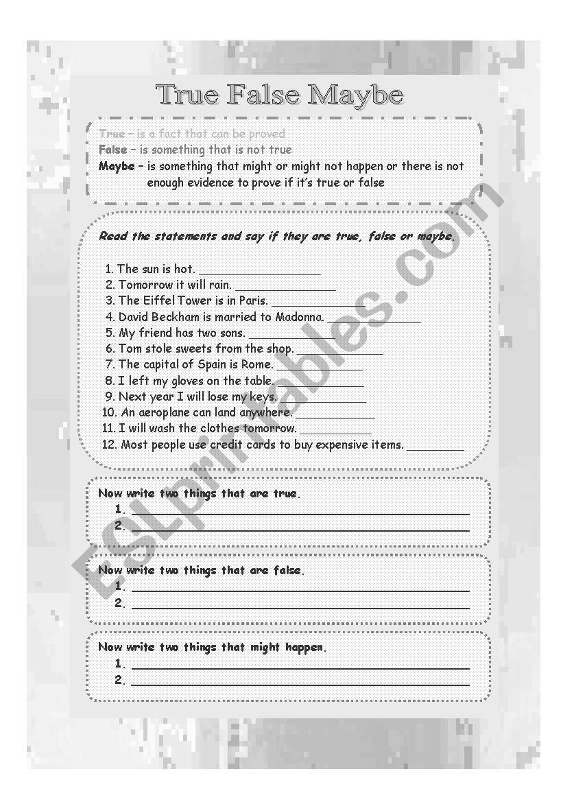 True False Maybe worksheet