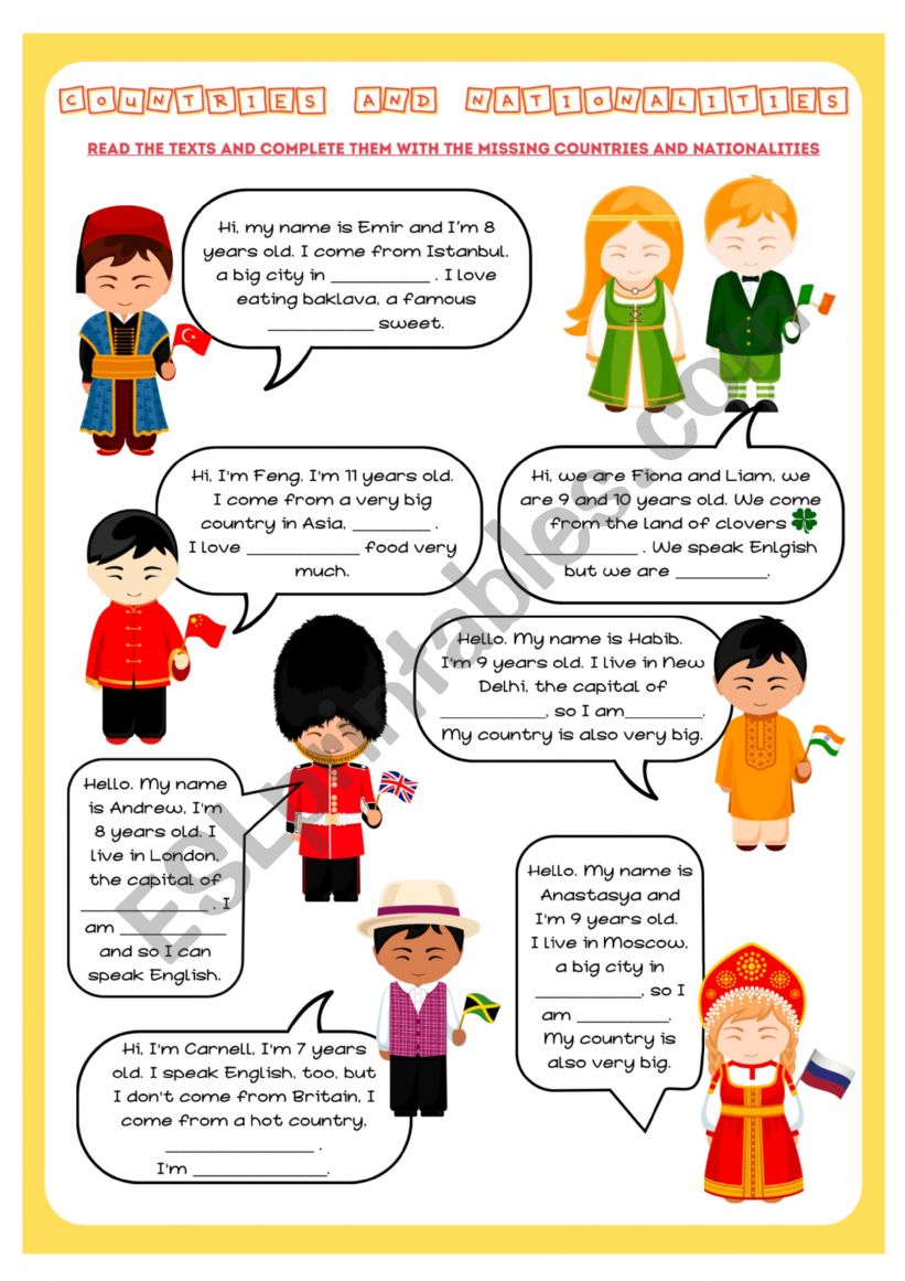 Countries and nationalities worksheet