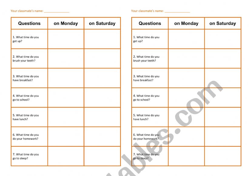 What time do you...? worksheet