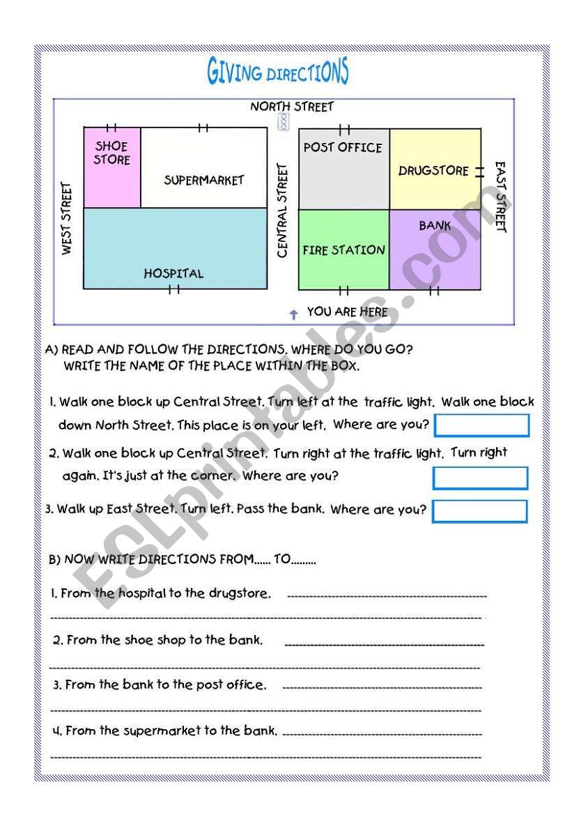 GIVING DIRECTIONS worksheet