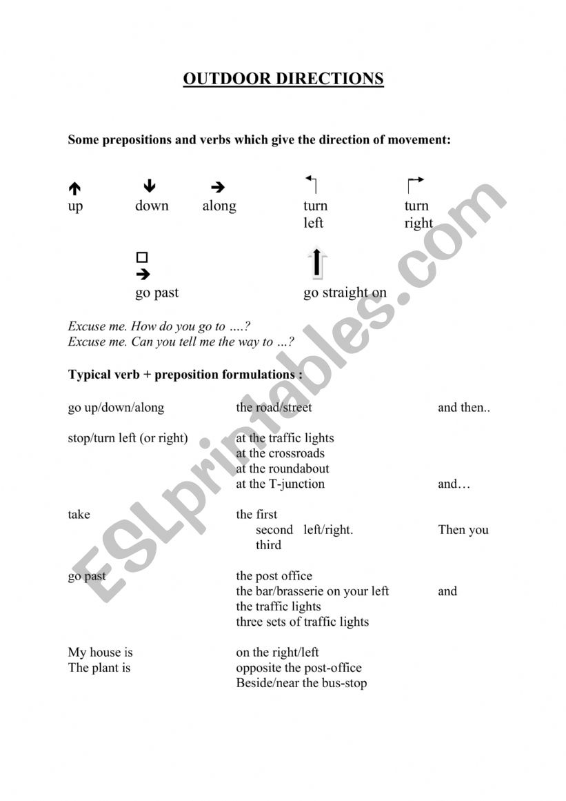 Giving Directions Outdoors worksheet