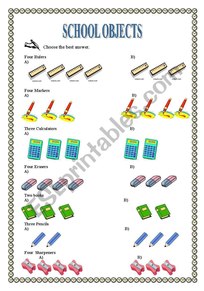 school objects worksheet