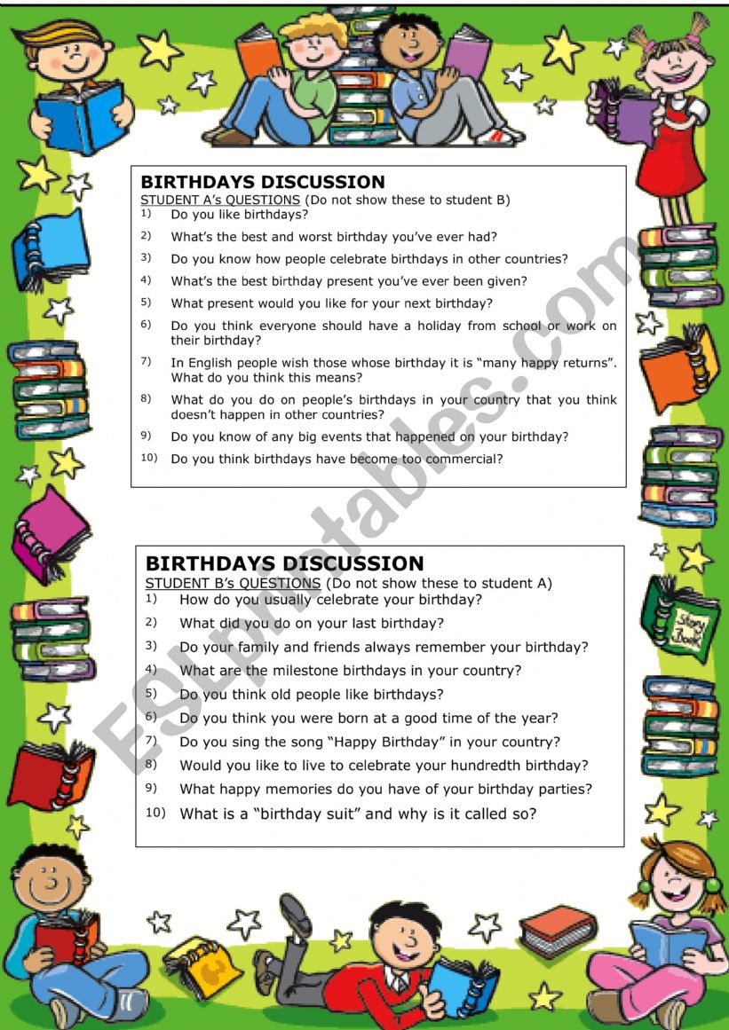 Birthday Questions Speaking  worksheet