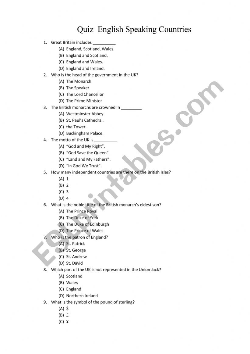 English speaking countries test