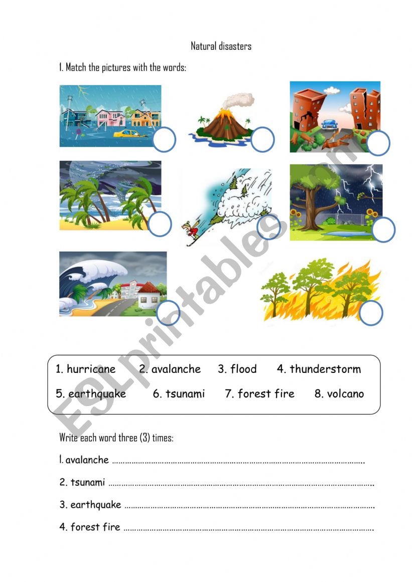 Natural disasters worksheet