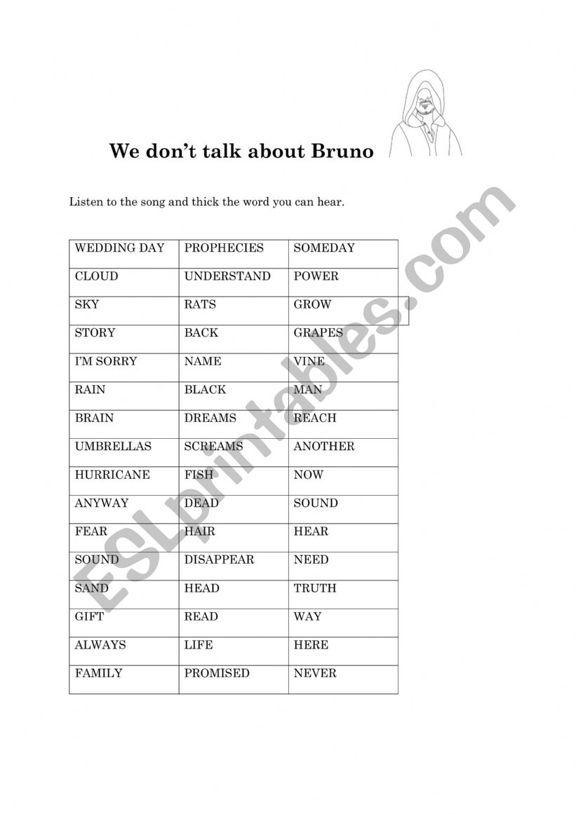 We Don�t Talk About Bruno worksheet