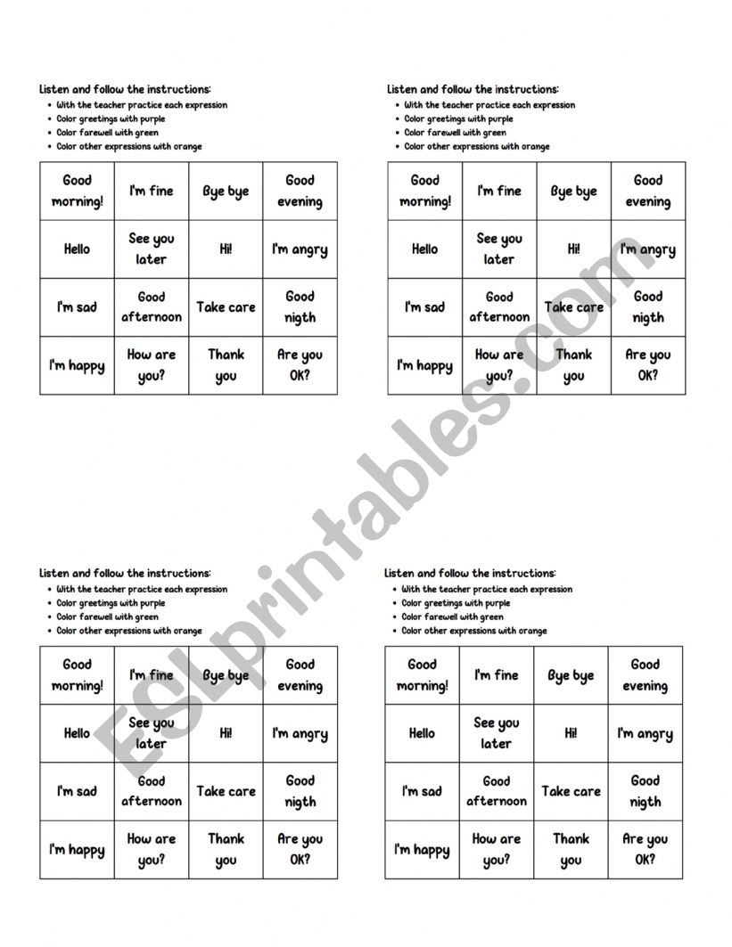 Greetings and farewels worksheet