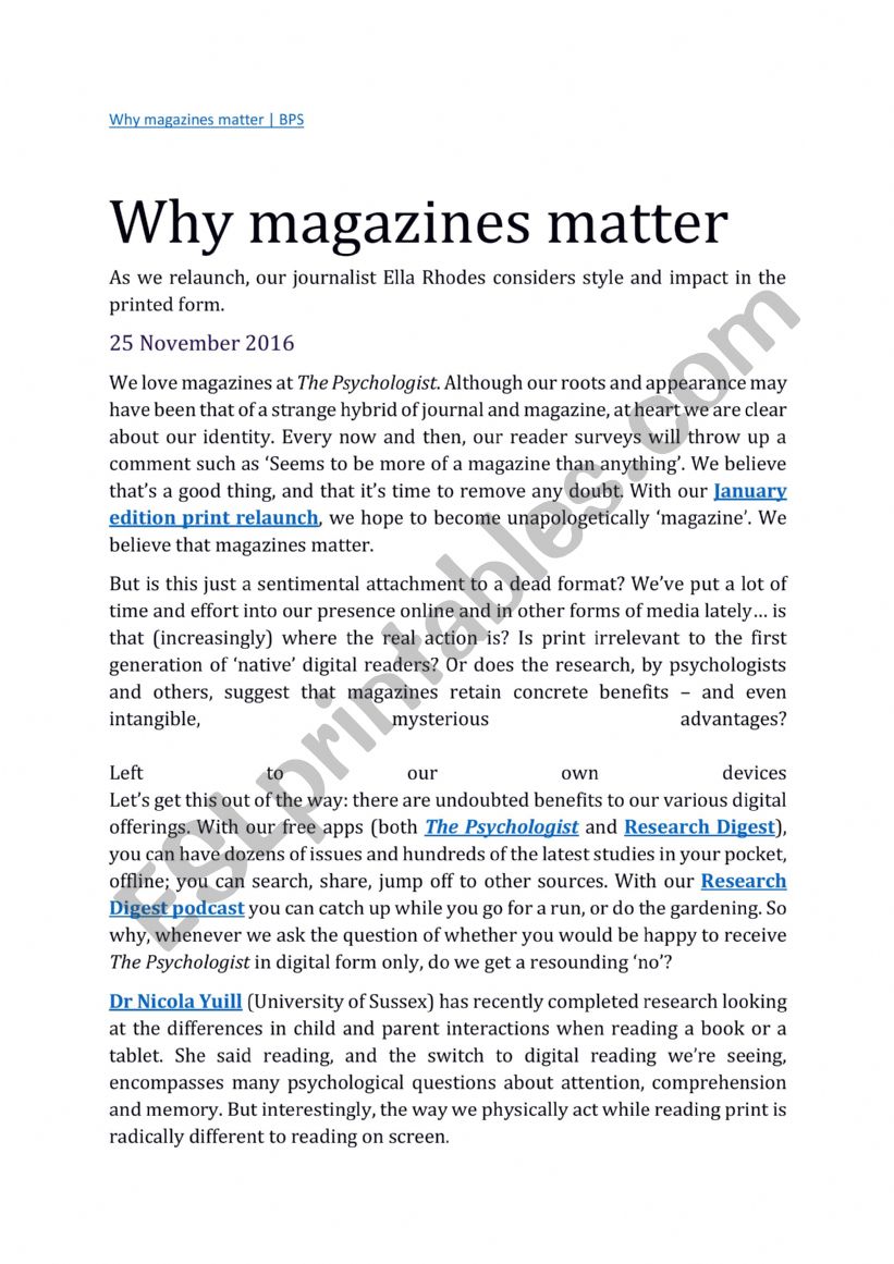 Why magazines matter worksheet