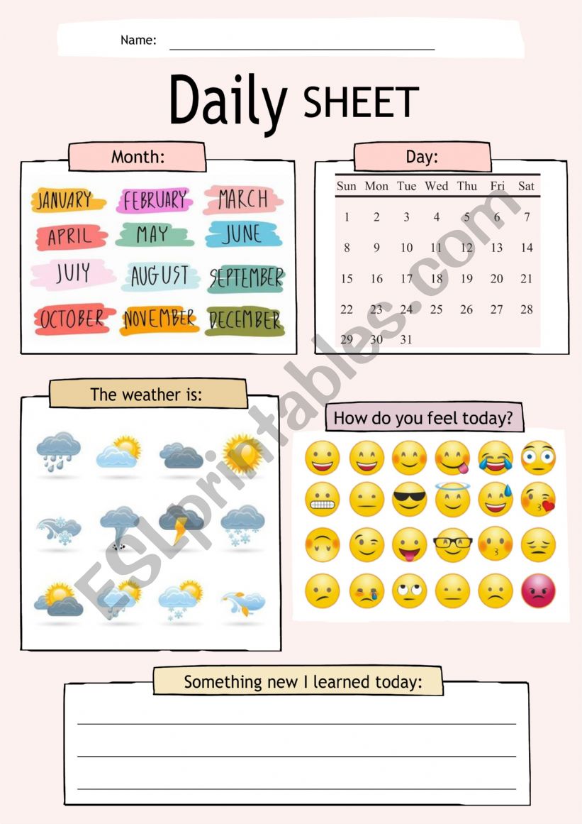 Daily sheet worksheet