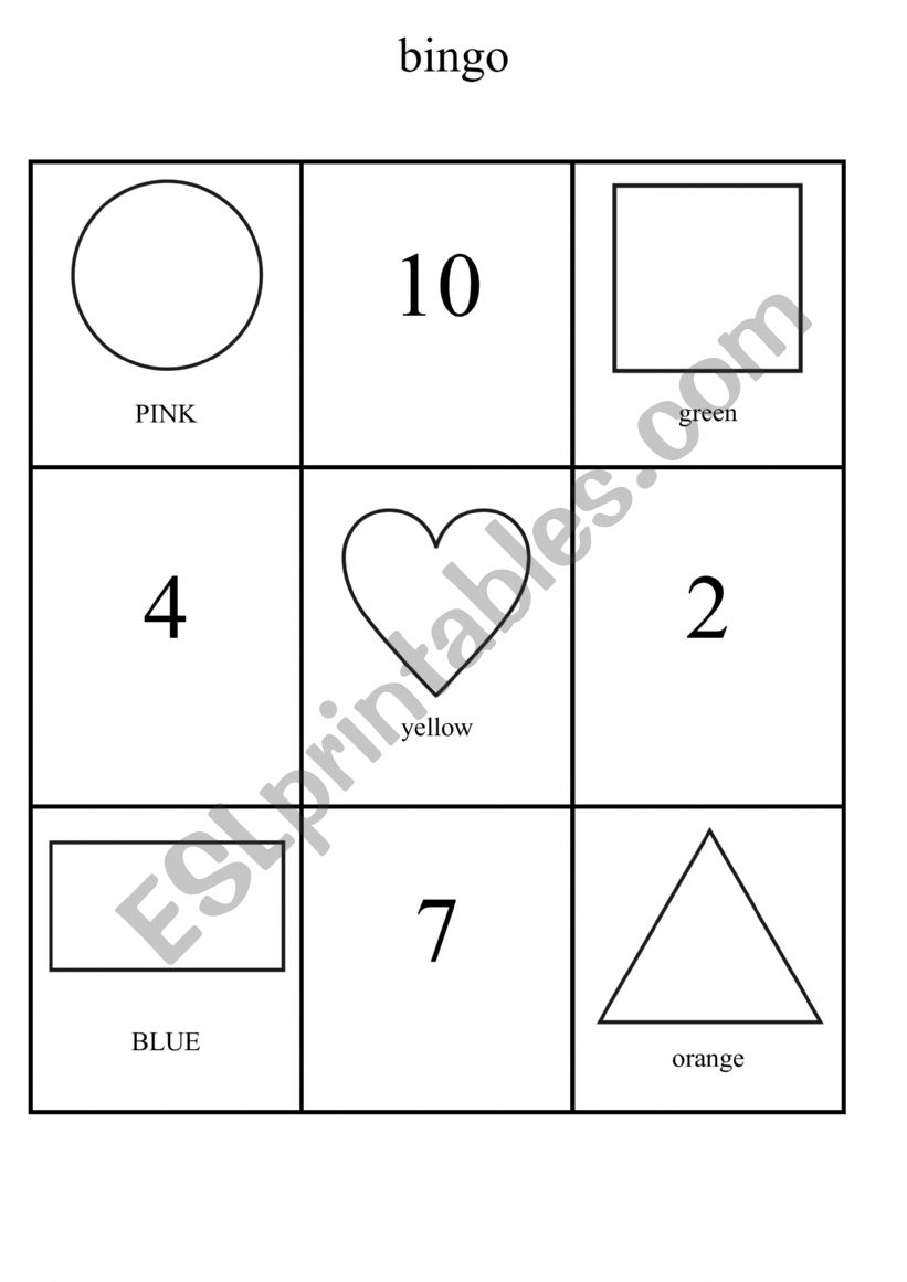 Bingo worksheet