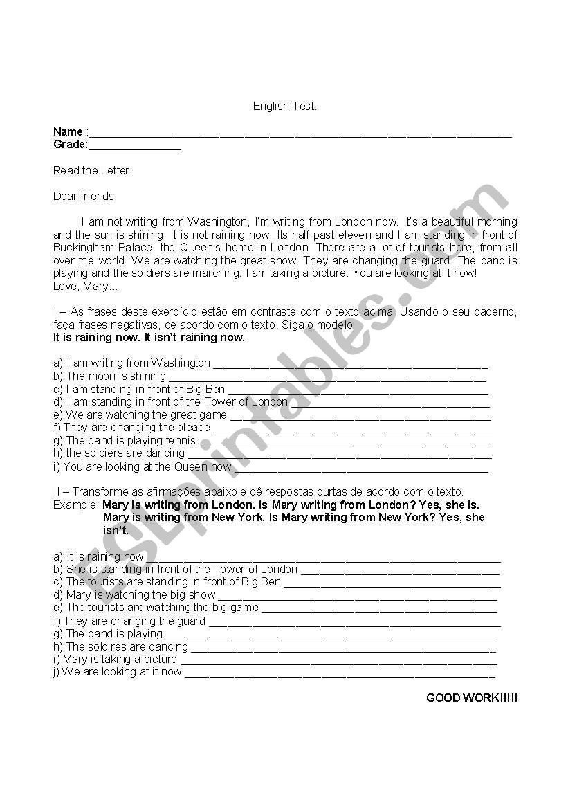 Present Continuous Tense worksheet