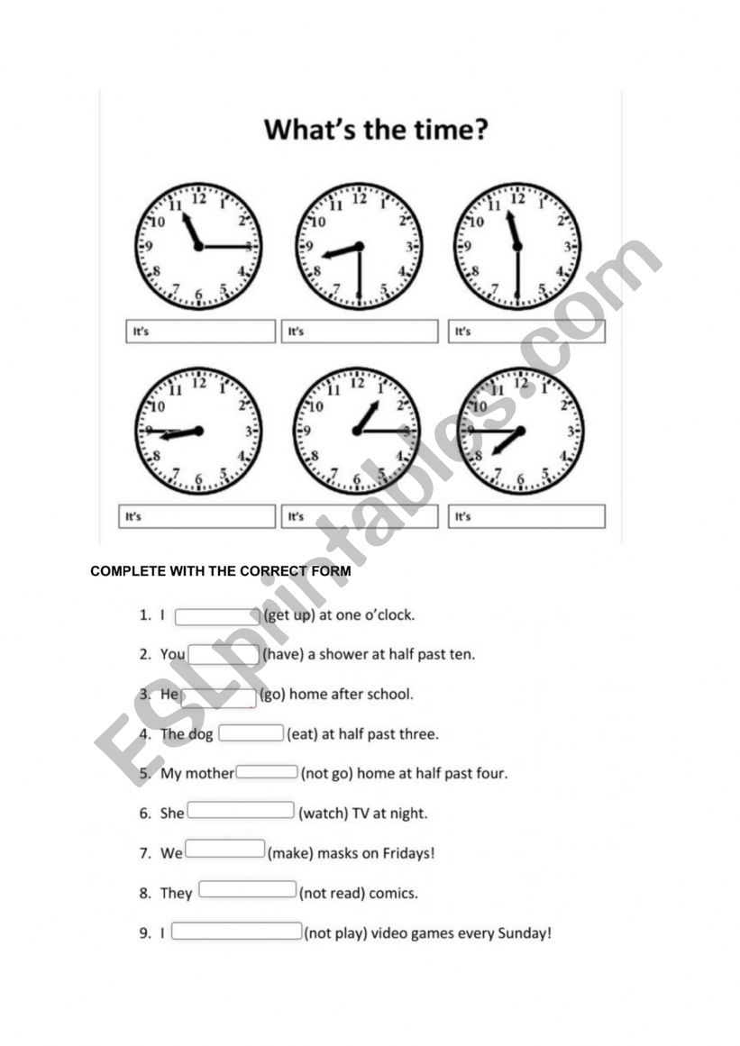 Time and daily routines worksheet