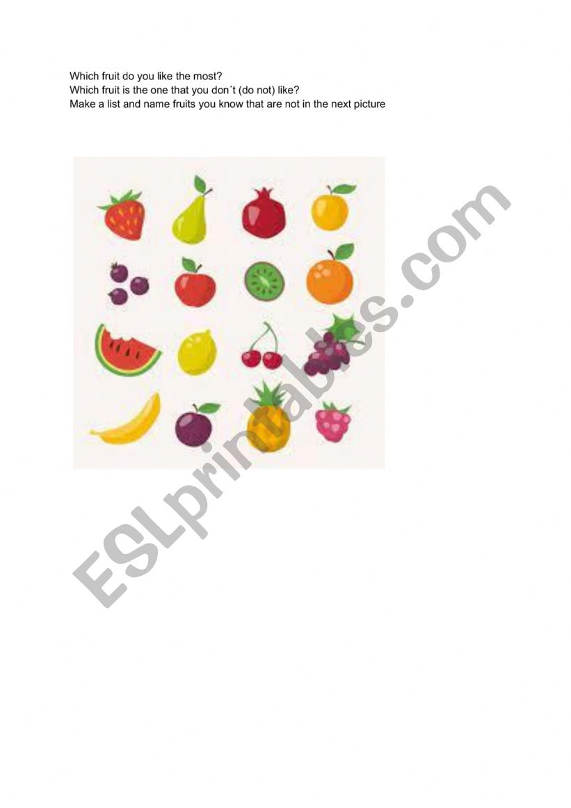fruits worksheet