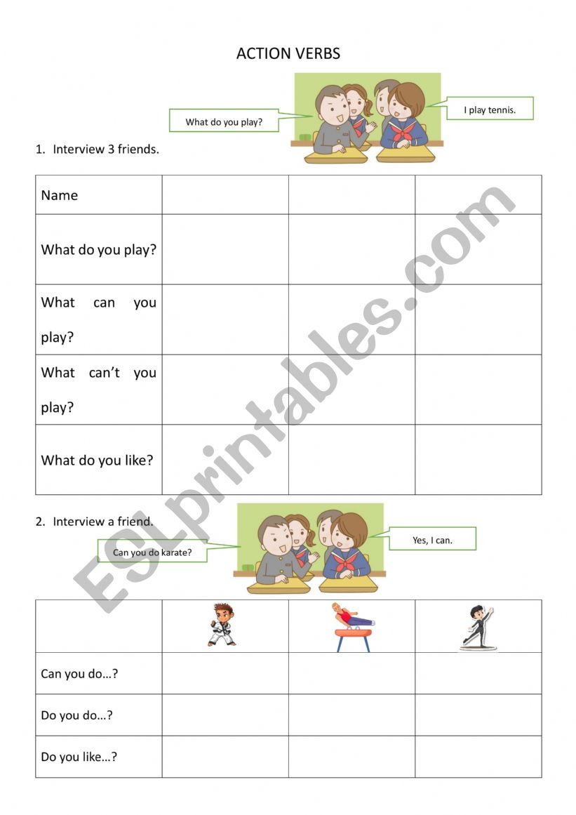 Can and Can�t worksheet