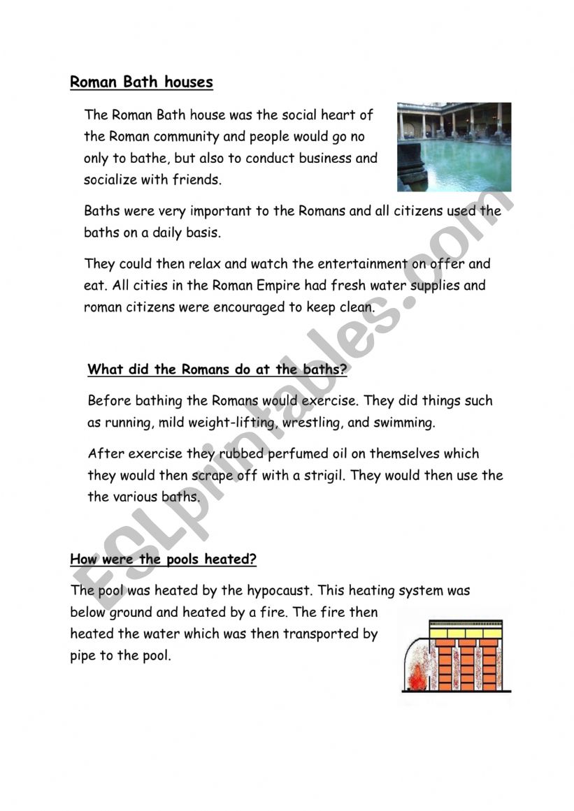 Bath reading comprehension worksheet