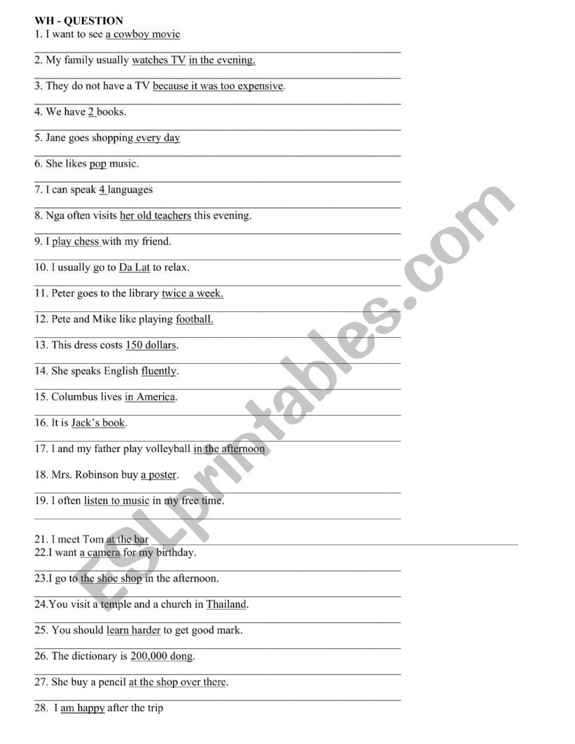 Wh question worksheet