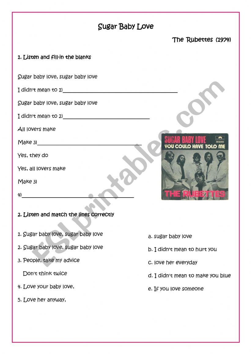 Sugar Baby Love worksheet