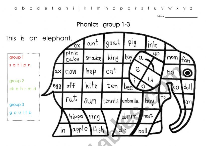 Phonics with elephant worksheet