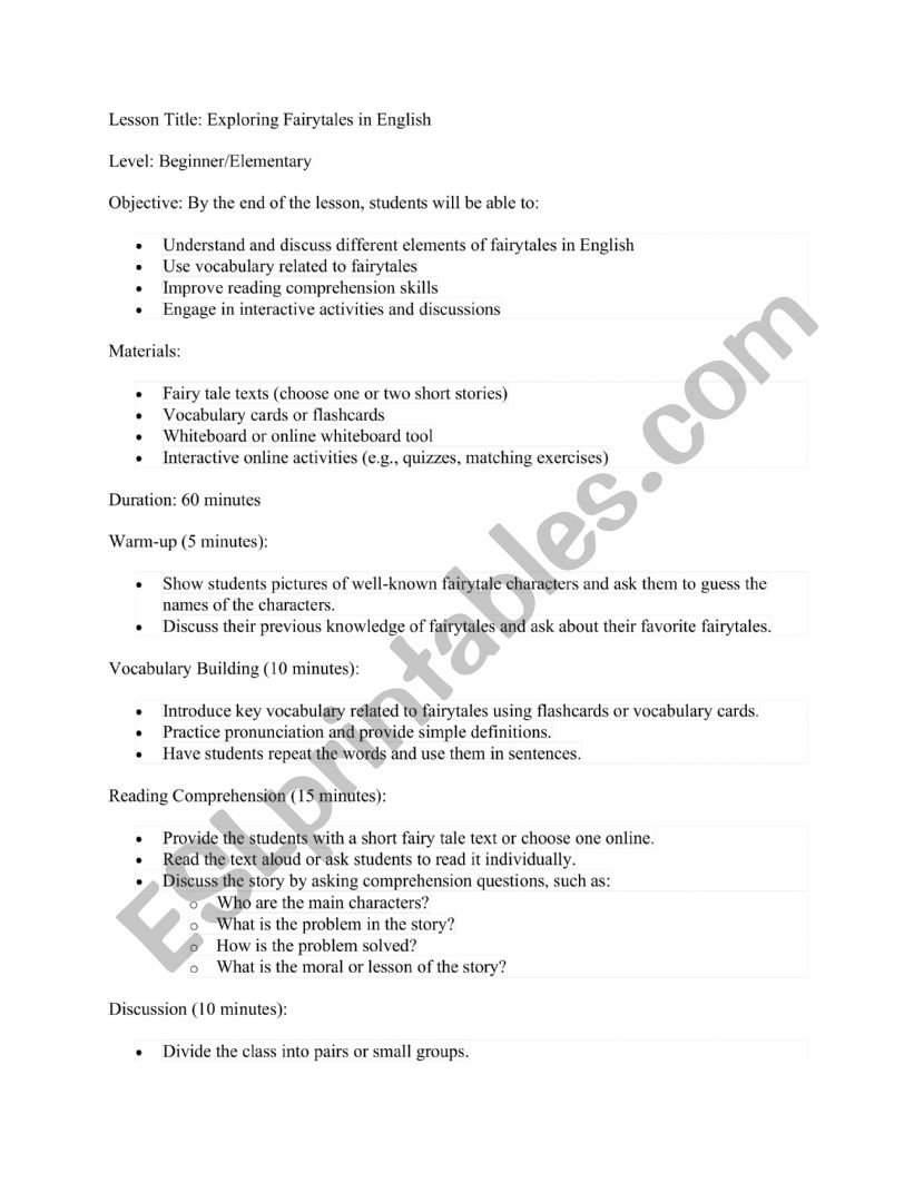 Fairytales Interactive Lesson worksheet