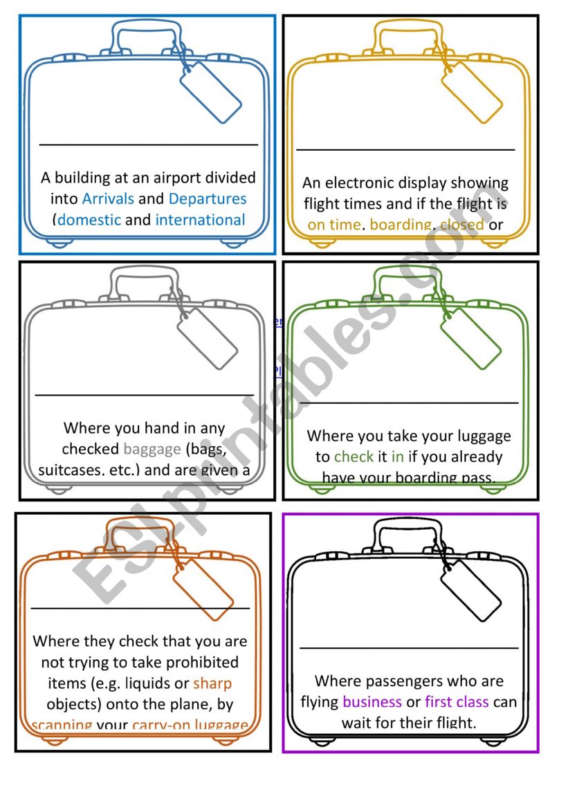 Air travel vocabulary (American English File 4, Unit 3A)