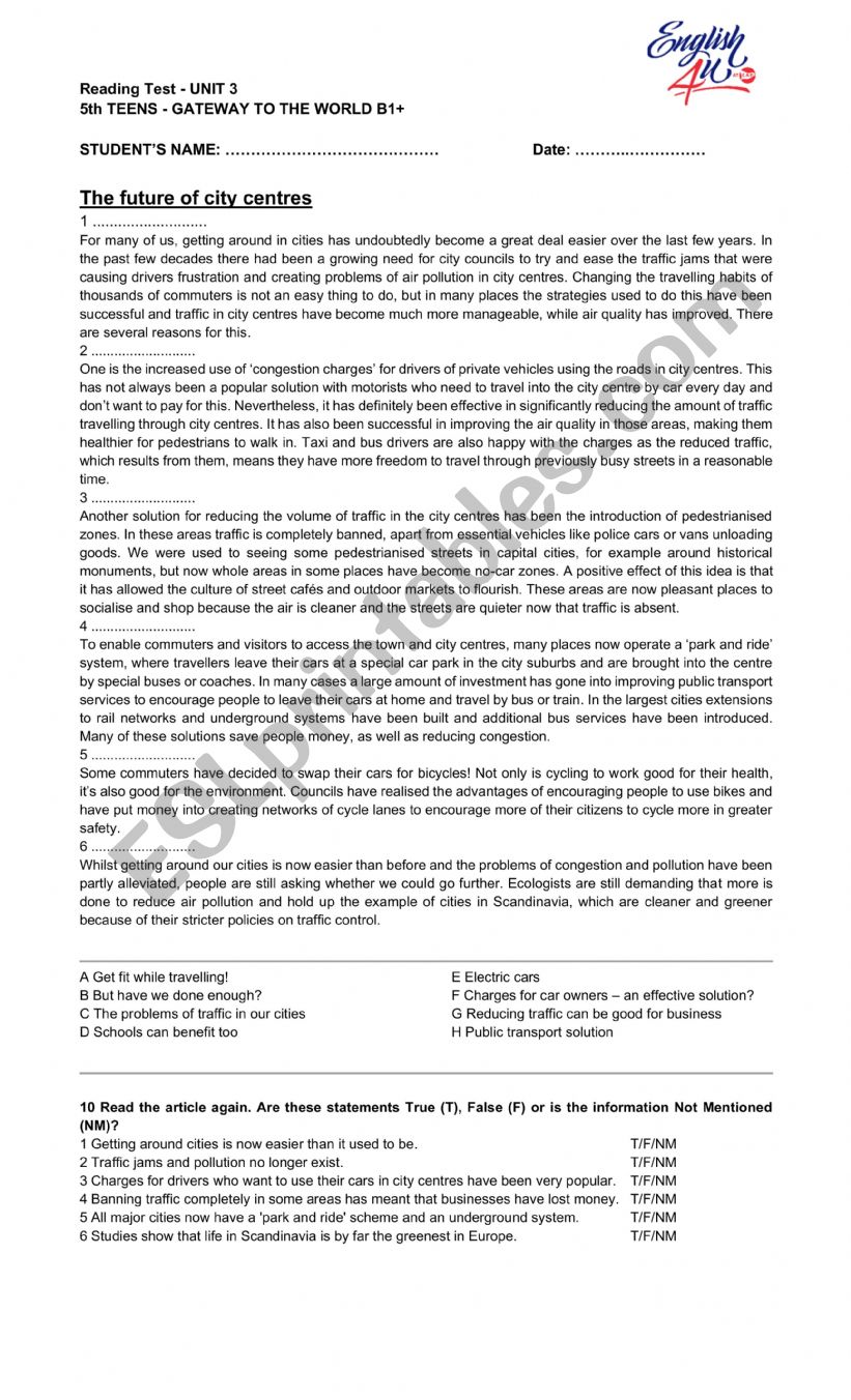 reading and listening worksheet
