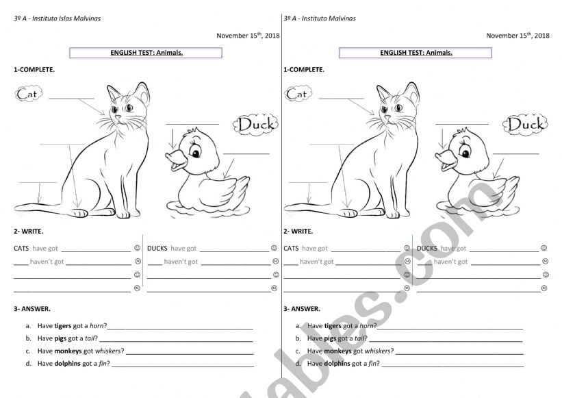 Animal Parts worksheet