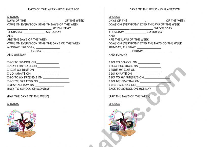 Days of the week worksheet