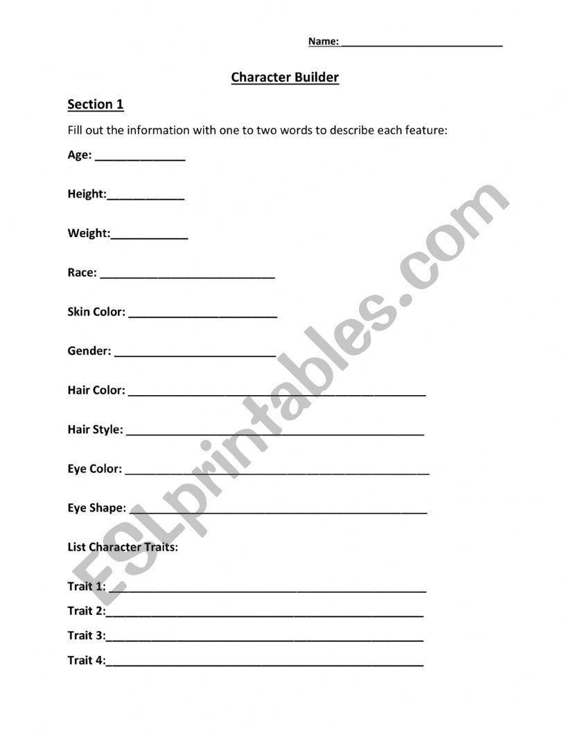 Character Builder Worksheet worksheet