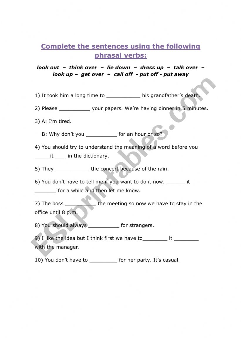 Phrasal Verbs worksheet