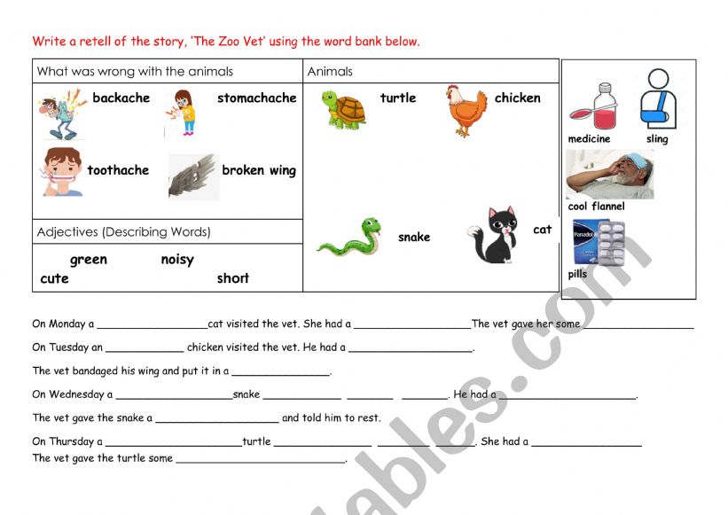 Retell the story of Zoo Vet worksheet