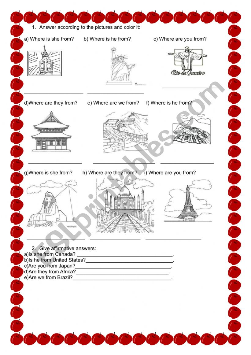 Countries worksheet