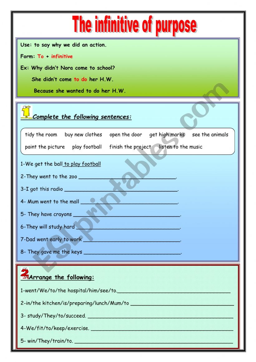 To infinitive of purpose worksheet